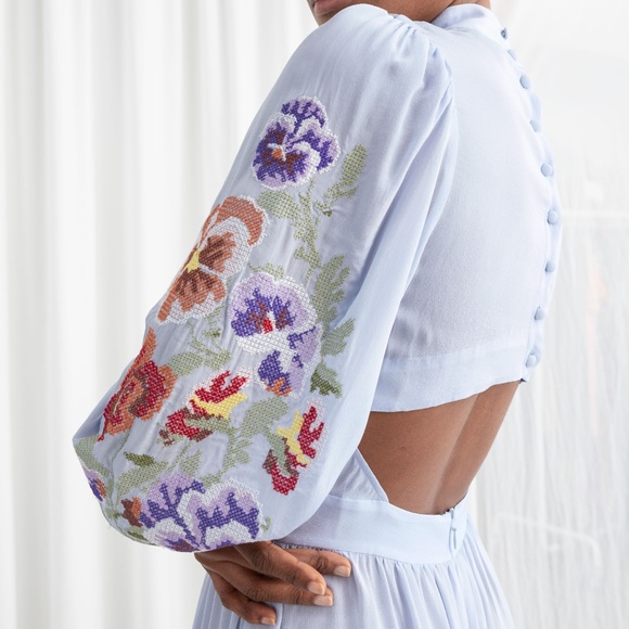 Floral Embroidered Light Blue Dress - Picture 7 of 7